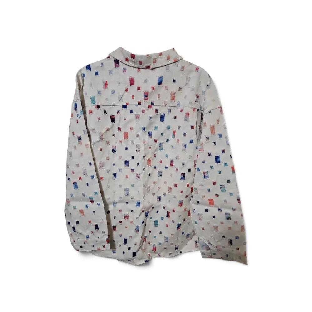 Belleza Republic Mens Distressed Patchwork Button Down Shirt White Large 0361